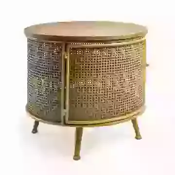 Rustic Wood and Metal Rattan Side Cabinet